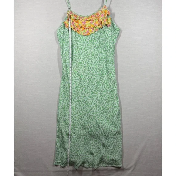 Rixo Dress Womens 2X Green Floral Neon Leopard Sleeveless Ruffle Chic Preppy - Picture 8 of 11